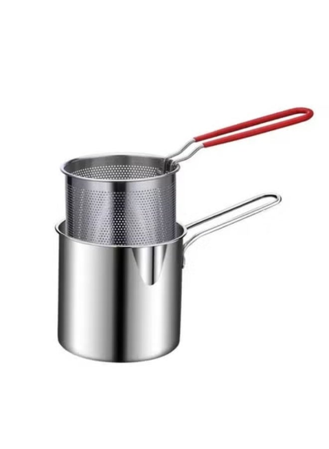 Stainless Steel Deep Frying Pot for Tempura and French Fries with Strainer Perfect for Chicken and Fried Foods - Image 1
