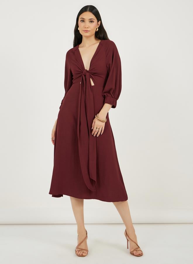Styli Tie-Front Midi Dress - Image 1