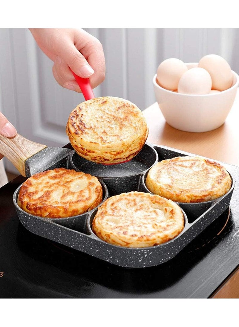 4-Hole Omelet Pan – Non-Stick Breakfast Maker for Eggs, Burgers, Ham, and Pancakes – Features a Wooden Handle for Easy Cooking (17cm) - Image 1