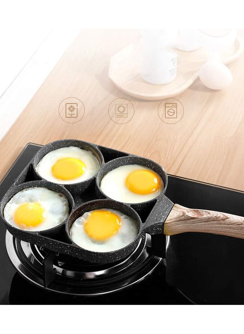 4-Hole Omelet Pan – Non-Stick Breakfast Maker for Eggs, Burgers, Ham, and Pancakes – Features a Wooden Handle for Easy Cooking (17cm) - Image 2
