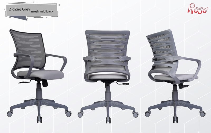 Rose ROSE Zigzag  3Years Warranty Included  Mesh MidBack Ergonomic Office Chair  Study  Work from Home  Revolving Chair Grey  - Image 5