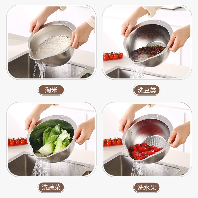 Stainless Steel Rice Sieve Rice Washing Basin Fruit And Vegetable Drain Basin Kitchen Rice Washing Artifact Vegetable Washing Basin Household Drain Basket - Image 5