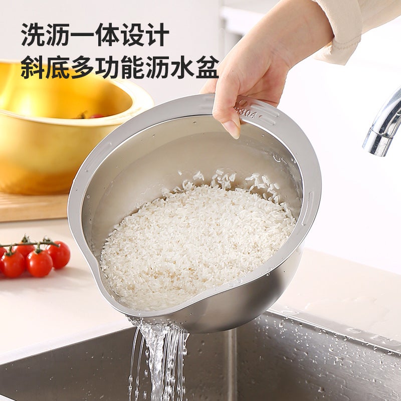 Stainless Steel Rice Sieve Rice Washing Basin Fruit And Vegetable Drain Basin Kitchen Rice Washing Artifact Vegetable Washing Basin Household Drain Basket - Image 3