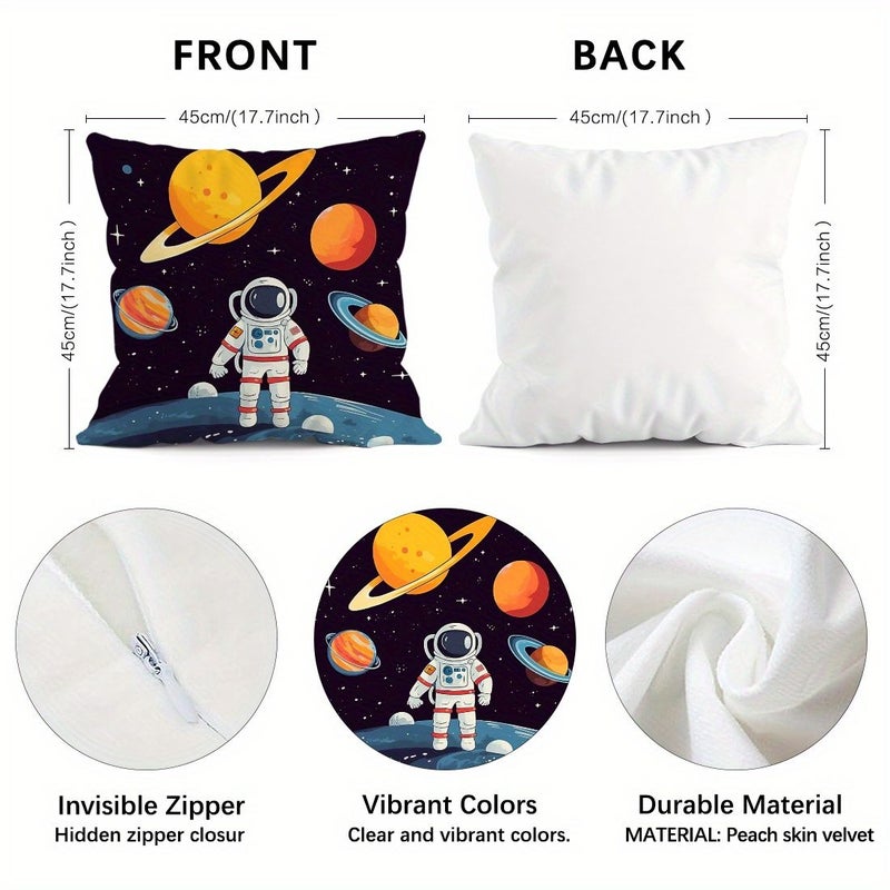 4pcs Astronaut Pillow Covers 45x45cm Spaceship Decor for Sofa Living Room Cushion - Image 3