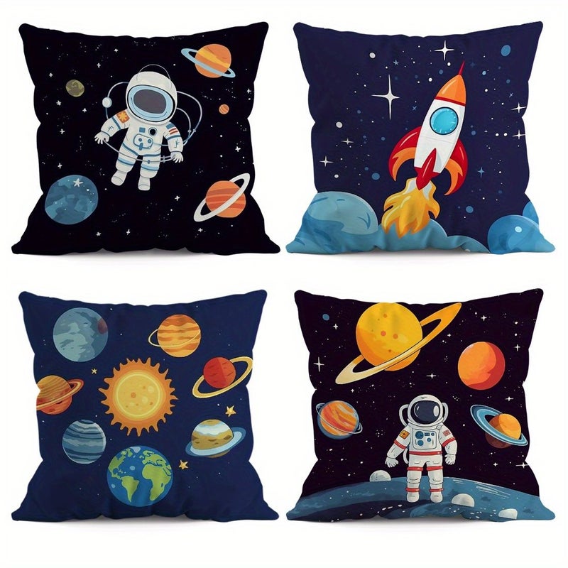 4pcs Astronaut Pillow Covers 45x45cm Spaceship Decor for Sofa Living Room Cushion - Image 1