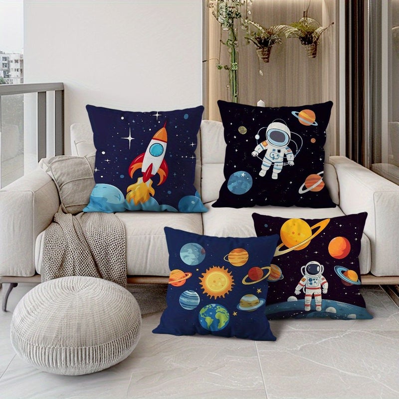 4pcs Astronaut Pillow Covers 45x45cm Spaceship Decor for Sofa Living Room Cushion - Image 4