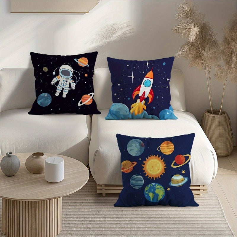 4pcs Astronaut Pillow Covers 45x45cm Spaceship Decor for Sofa Living Room Cushion - Image 5