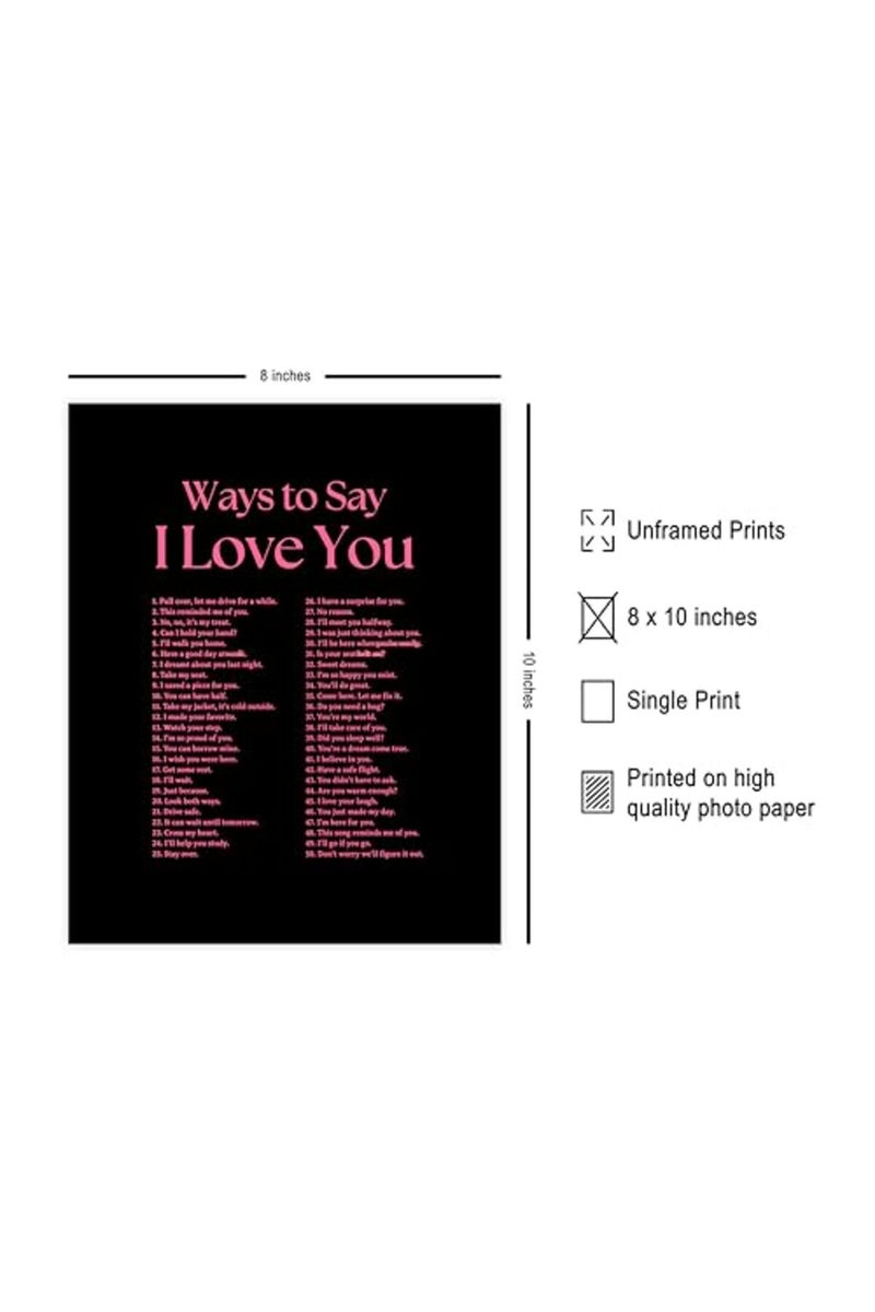 Poster Master Ways To Say I Love You Poster - Motivational Print - Valentine's Day Art - Positive Quote Art - Love Art - Typography Art - Romantic Living Room or Dorm Decor - 8x10 UNFRAMED Wall Art - Image 2