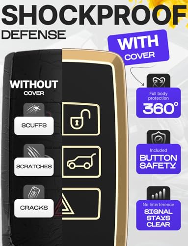 Lucrum Compatible with Range Rover and Jaguar Key Fob Cover & Keychain, TPU Keyfob Case for Land Rover Sport Evoque XE XJ XF Velar Defender Discovery - Black and Gold - Image 4