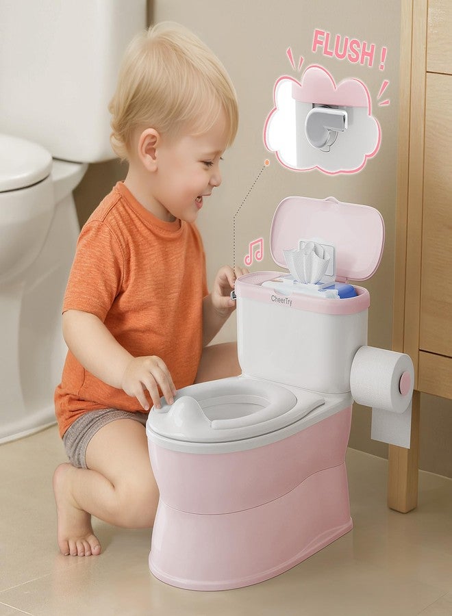 CheerTry 2-in-1 Toddler Potty Training Toilet - with Detachable Training Seat, Realistic Flushing Sound for Boys & Girls Ages 1-3 with Wipes Storage, Toilet Paper Holder - Image 2