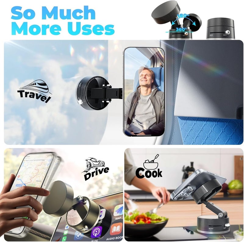 AutoRio Car Phone Holder, Magnetic Mount, Foldable Vacuum Suction for Magsafe, 360° Rotatable Suction Mount, Strong Suction Cup Magnetic Car Phone Holder. - Image 3