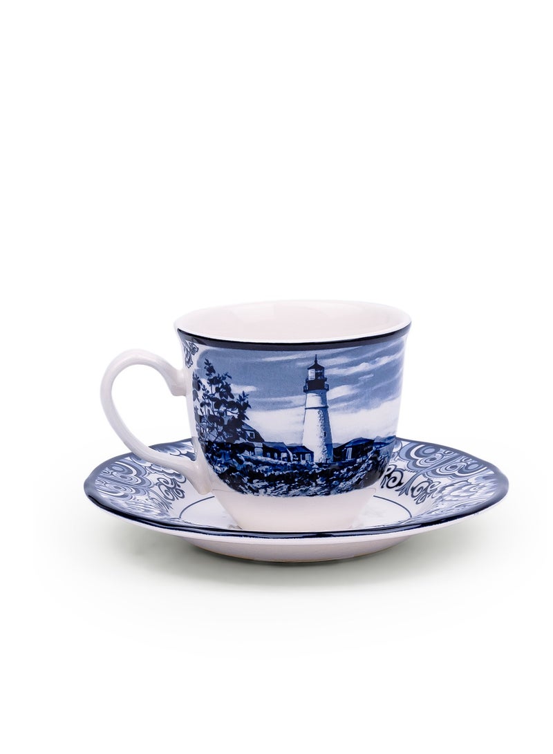 Claytan Halcyon Blue 200 ml Porcelain Coffee & Tea Cup with Matching Saucer - Image 2