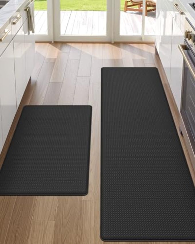 DEXI Kitchen Floor Mats Cushioned Anti Fatigue,17x29+17x59, Standing Runner Rug Waterproof, Comfort Memory Foam Padded for Front Sink Laundry Set of 2, Black - Image 4