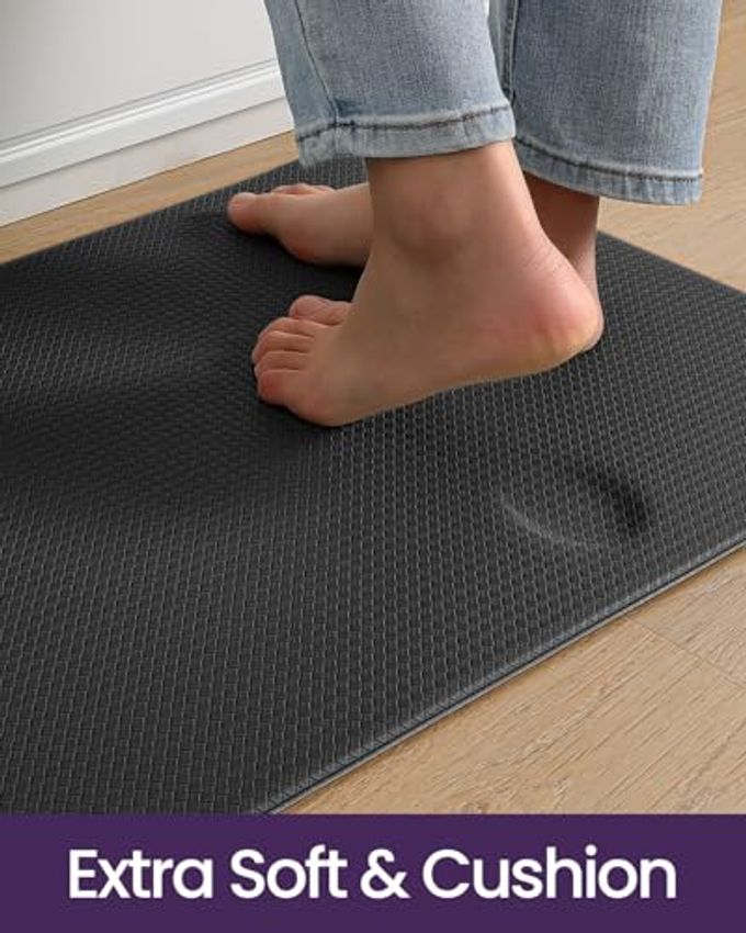 DEXI Kitchen Floor Mats Cushioned Anti Fatigue,17x29+17x59, Standing Runner Rug Waterproof, Comfort Memory Foam Padded for Front Sink Laundry Set of 2, Black - Image 3