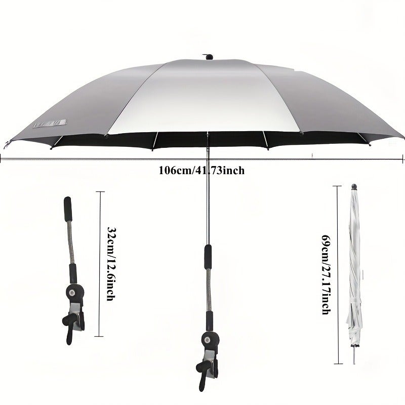 Portable Sunshade Umbrella with Clip, 360° Rotation & Adjustable Height for Outdoor Use
