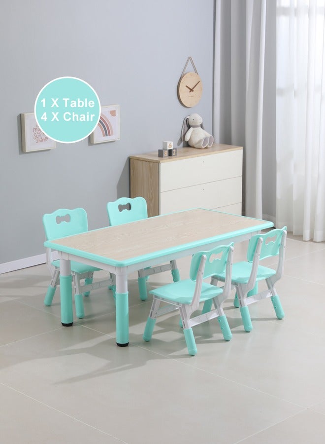 JSAITOYS 5-Piece Rectangle Plastic Adjustable Desk Sets Children Study Activity Table And Chair Set Preschool Furniture - Image 1