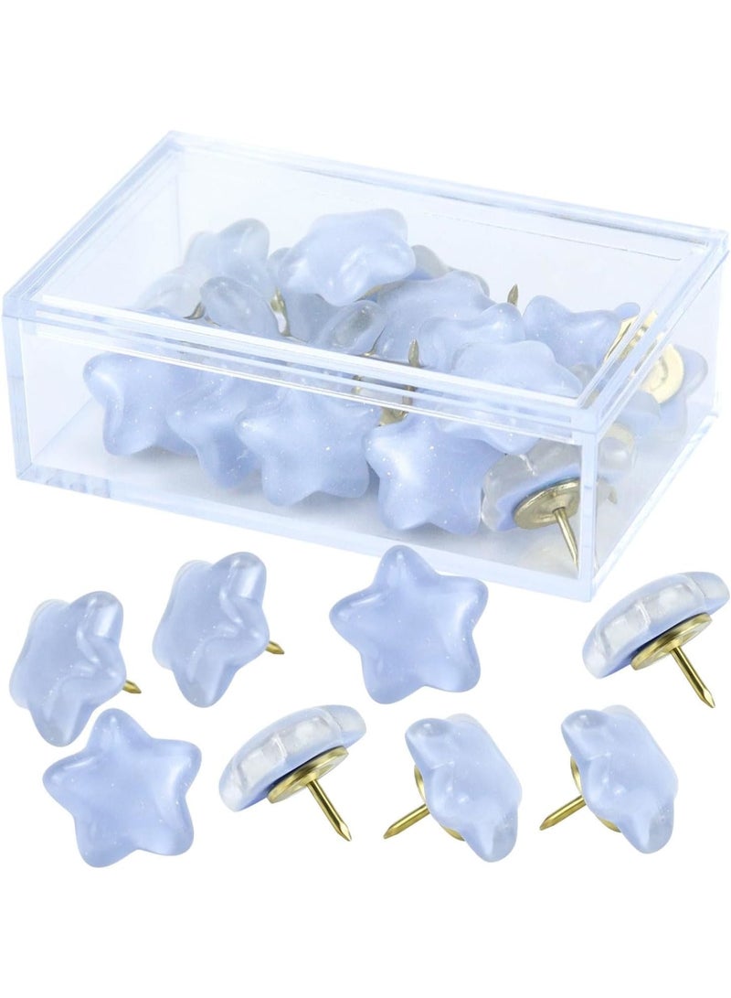 Decorative Push Pins, Star Glitter Thumb– Add Sparkle and Style to Your Space,Tacks for Bulletin Board, Corkboard, Photo, Map, Feature Wall, Office or Home Decor (20pcs,Blue Star) - Image 1