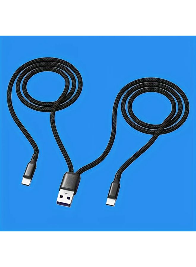 قطعتان من كابل الشحن السريع 66 واط القابل للسحب من النايلون المضفر باللون الأحمر والأسود، USB من النوع A إلى C. - Image 1