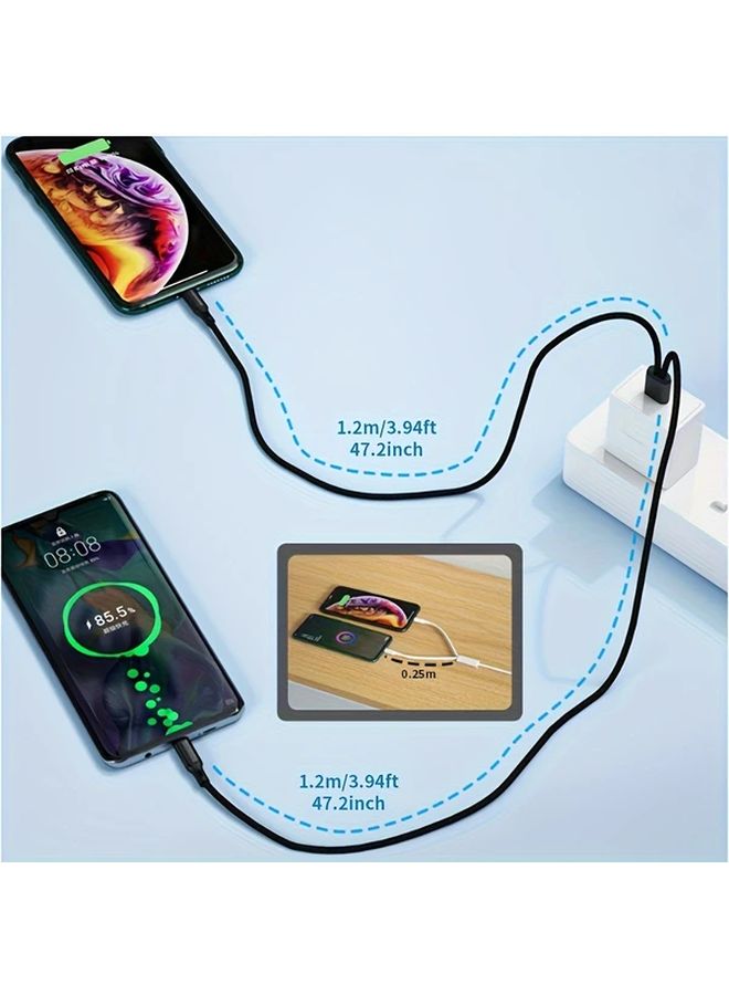 قطعتان من كابل الشحن السريع 66 واط القابل للسحب من النايلون المضفر باللون الأحمر والأسود، USB من النوع A إلى C. - Image 4