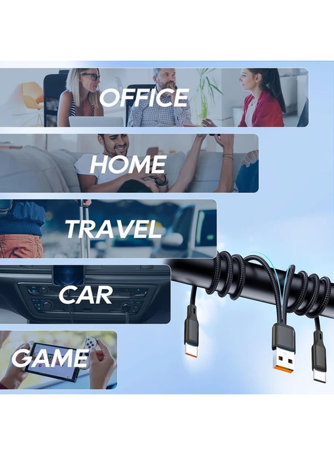 قطعتان من كابل الشحن السريع 66 واط القابل للسحب من النايلون المضفر باللون الأحمر والأسود، USB من النوع A إلى C. - Image 2