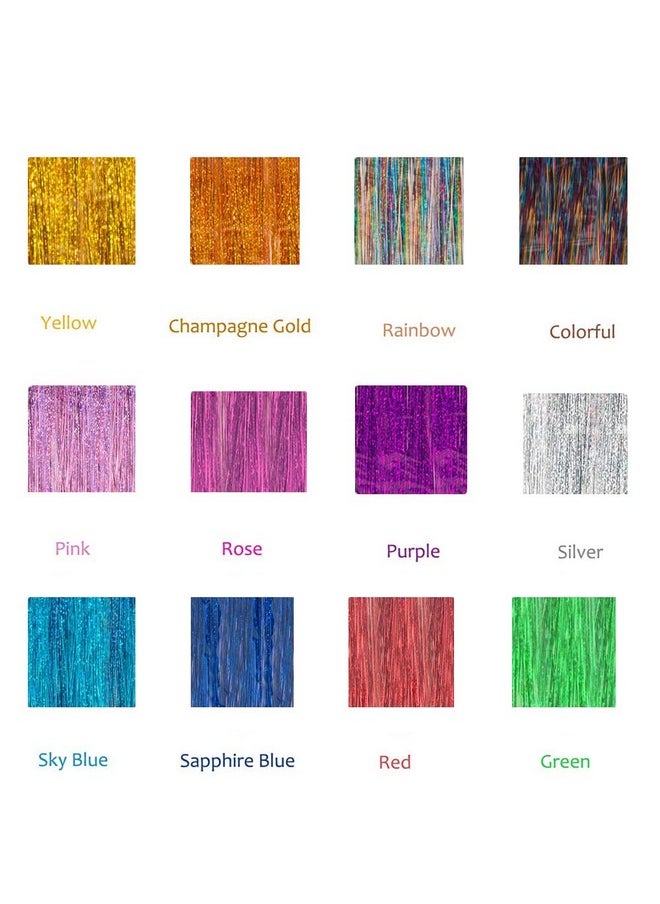 Xinxinshuyu Hair Tinsel Kit With Tool 12 Colors 3000 Strands Hair Tinsel Kit Shiny Fairy Hair Tinsel Extensions Colord Party Highlights Glitter Hair Extensions Multicolors Hair Tinsel Kit (12 Colors, 45")  - Image 2