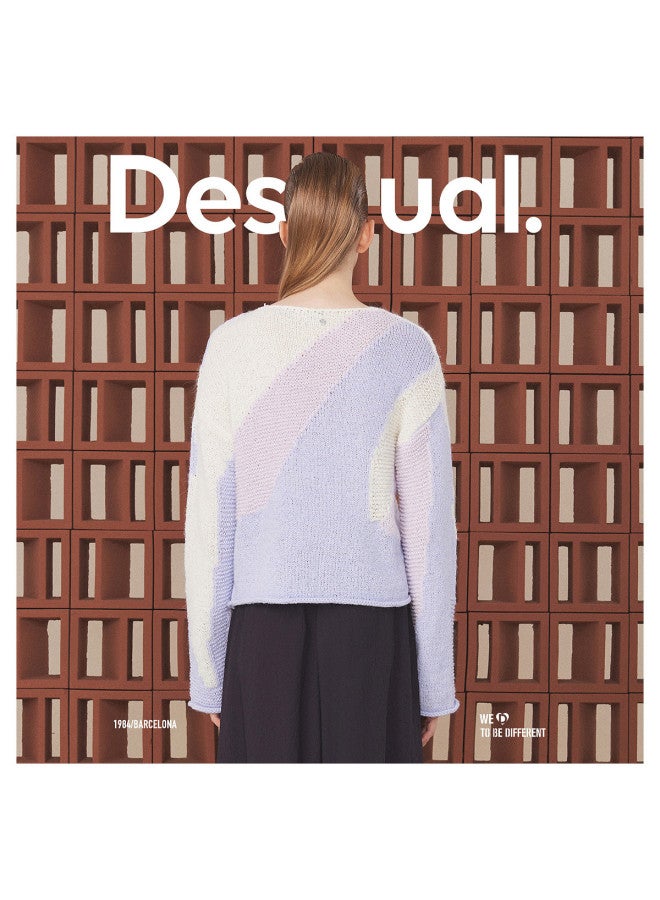 DESIGUAL كنزة نسائية ملونة ذات حياكة متعددة الحجم الكبير - Image 5