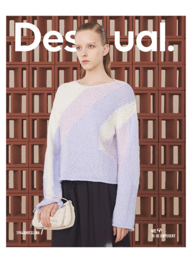 DESIGUAL كنزة نسائية ملونة ذات حياكة متعددة الحجم الكبير - Image 1