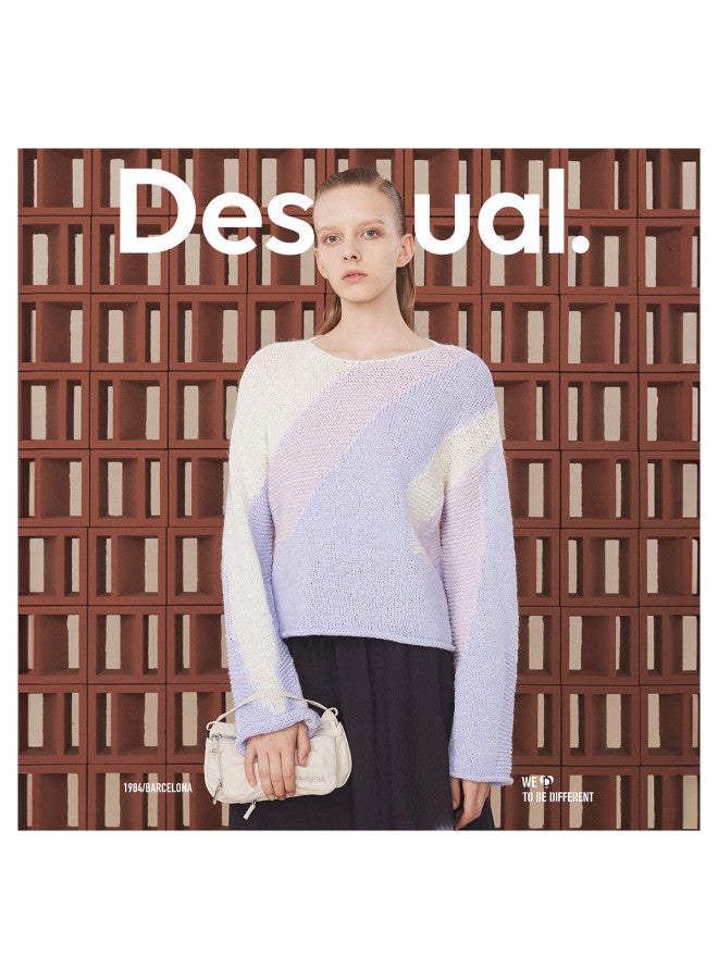 DESIGUAL كنزة نسائية ملونة ذات حياكة متعددة الحجم الكبير - Image 4