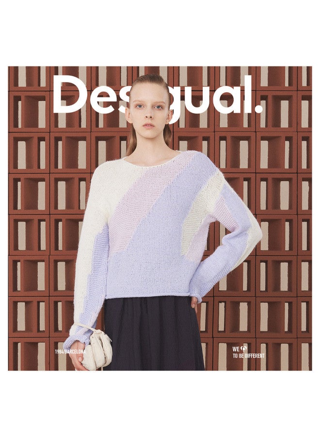 DESIGUAL كنزة نسائية ملونة ذات حياكة متعددة الحجم الكبير - Image 3