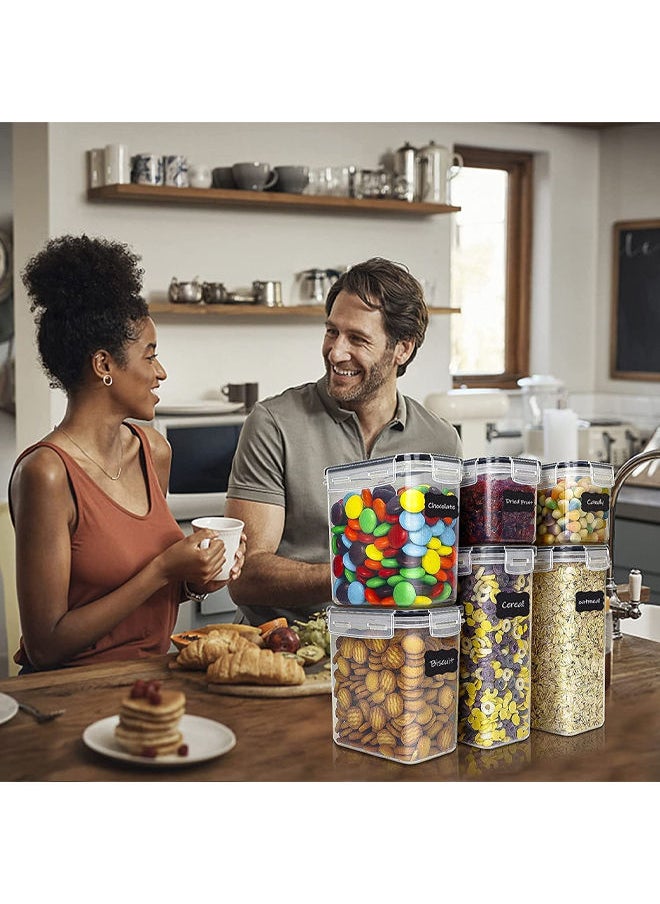 14 Pcs Food Storage Contaners with Lid, BPA-free Cereal and Snack Containers with Lables and Small Spoon for Kitchen Pantry Organization and Storage
