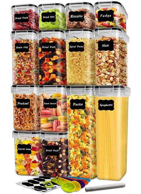 14 Pcs Food Storage Contaners with Lid, BPA-free Cereal and Snack Containers with Lables and Small Spoon for Kitchen Pantry Organization and Storage