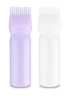 Precision Hair Dye Applicator Set 6 Ounce Root Comb Bottle With Graduated Scale Purple & White