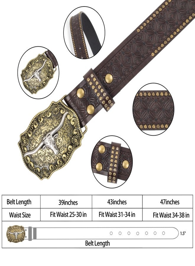 Eohak Western-Belt-for-Women-Cowgirl, PU-Leather-Waist-Belts with Vintage-Carved-Buckle and Tips-Ends for Jeans Pants Dresses, Dark Brown, M - Image 2