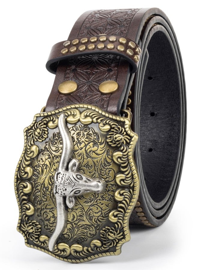 Eohak Western-Belt-for-Women-Cowgirl, PU-Leather-Waist-Belts with Vintage-Carved-Buckle and Tips-Ends for Jeans Pants Dresses, Dark Brown, M - Image 4