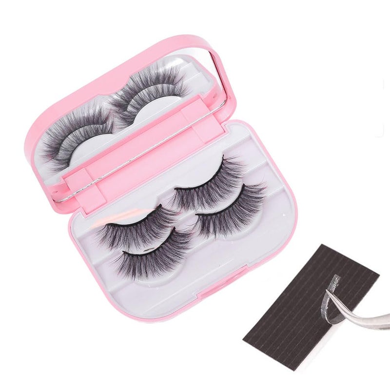 YiQiYi Cosmetic Case Empty Eyelashes Storage Case with Makeup Mirror Holder Box Fake Eyelash Packing Travel Storage Case Eyelashes Bag(Light Pink) - Image 1