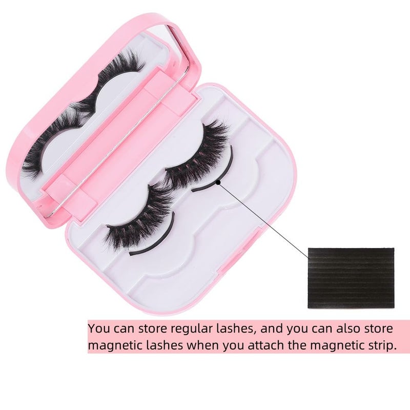 YiQiYi Cosmetic Case Empty Eyelashes Storage Case with Makeup Mirror Holder Box Fake Eyelash Packing Travel Storage Case Eyelashes Bag(Light Pink) - Image 3