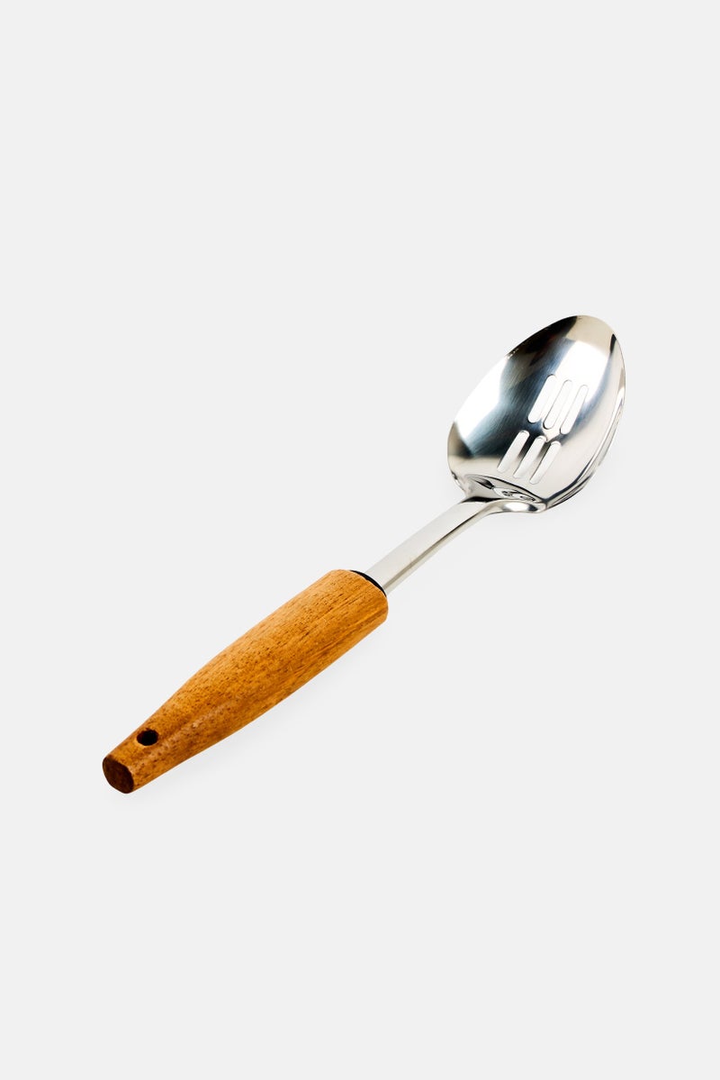 Cuisine Art Stainless Steel Slotted Serving Spoon With Acacia Handle, Silver - Image 2