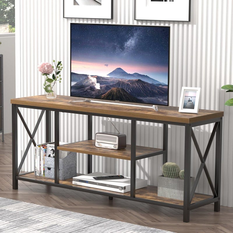 EXCEFUR 55 Inch TV Stand for Televisions up to 65 Inch Modern Entertainment Center with Storage Shelves Industrial Media TV Console for Living Room Bedroom Rustic Brown