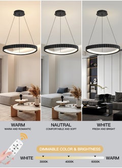 YATAI LIGHTING Black Round LED Chandelier, 29W Adjustable Hanging Light with Remote Control, 3-Color Dimming (3000K-6000K), Adjustable Height for Dining Room, Bedroom, Living Room, 55CM Diameter  - Image 3