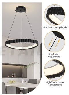 YATAI LIGHTING Black Round LED Chandelier, 29W Adjustable Hanging Light with Remote Control, 3-Color Dimming (3000K-6000K), Adjustable Height for Dining Room, Bedroom, Living Room, 55CM Diameter  - Image 4