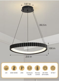 YATAI LIGHTING Black Round LED Chandelier, 29W Adjustable Hanging Light with Remote Control, 3-Color Dimming (3000K-6000K), Adjustable Height for Dining Room, Bedroom, Living Room, 55CM Diameter  - Image 2