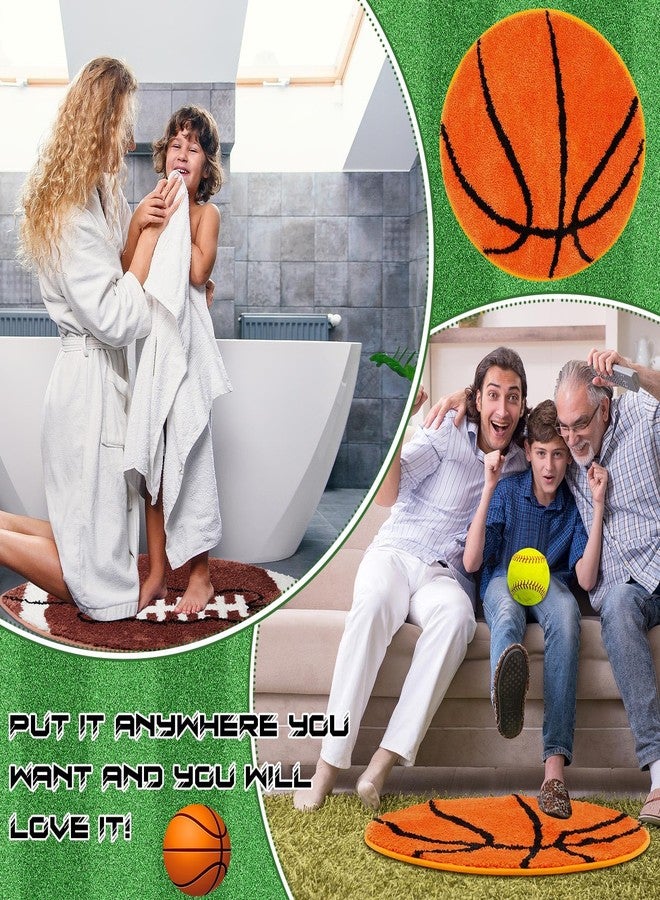 Tinideya 3 Pack Cute Baseball Basketball Football Rug 26-32" Soft Round Sports Carpet for Bedroom Bathroom Decor Plush Non-Slip Washable Mat Fluffy Area Rug Carpet for Men Floor Door Chair - Image 5