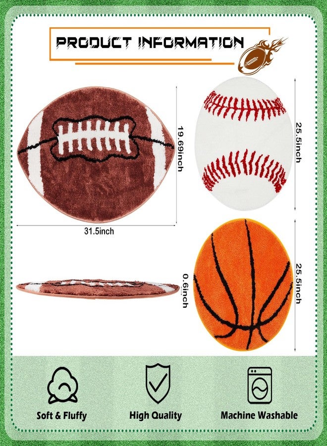 Tinideya 3 Pack Cute Baseball Basketball Football Rug 26-32" Soft Round Sports Carpet for Bedroom Bathroom Decor Plush Non-Slip Washable Mat Fluffy Area Rug Carpet for Men Floor Door Chair - Image 2