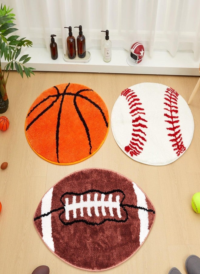 Tinideya 3 Pack Cute Baseball Basketball Football Rug 26-32" Soft Round Sports Carpet for Bedroom Bathroom Decor Plush Non-Slip Washable Mat Fluffy Area Rug Carpet for Men Floor Door Chair - Image 1