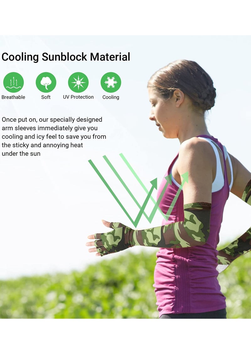 SOLARAE Sun Protection Arm Sleeves, Camouflage Sun UV Protection Sleeves Outdoor Non-Slip Half Finger Riding Gloves Breathable High Elastic Fishing Sleeve (1 Pair, Green) - Image 5