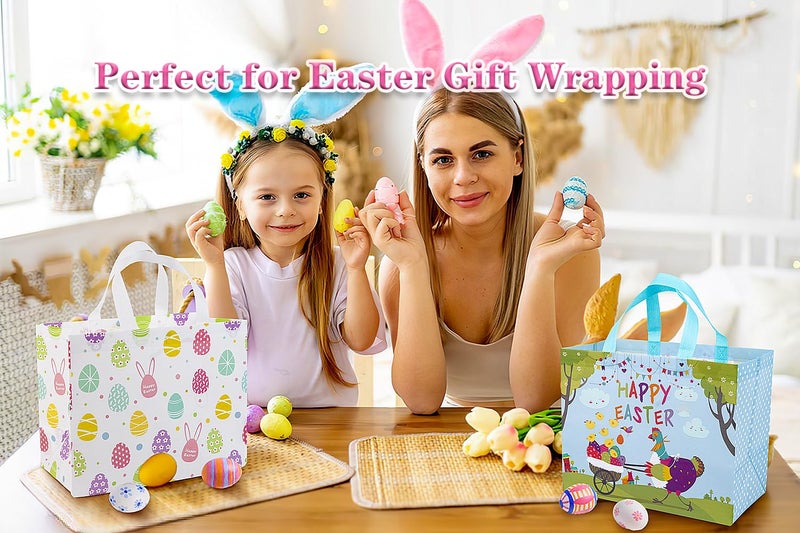 JWSCYSY 2Pcs 12.6" Large Easter Gift Bags with Card and Tissue Paper, Reusable Non-Woven Easter Bag with Handles for Kids Easter Party Supplies, Easter Egg Hunts, Easter Treat Bags. - Image 3