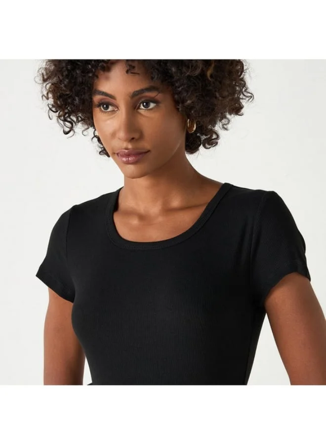 2Xtremz 2Xtremz Solid Midi Dress with Round Neck and Ruffle Detail