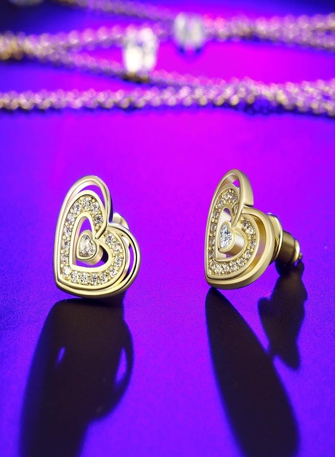 AILife Double Heart Stud Earrings for Women, 14K Gold Stud Earrings For Women Love Heart Earrings Hypoallergenic Jewelry Gifts - Image 5