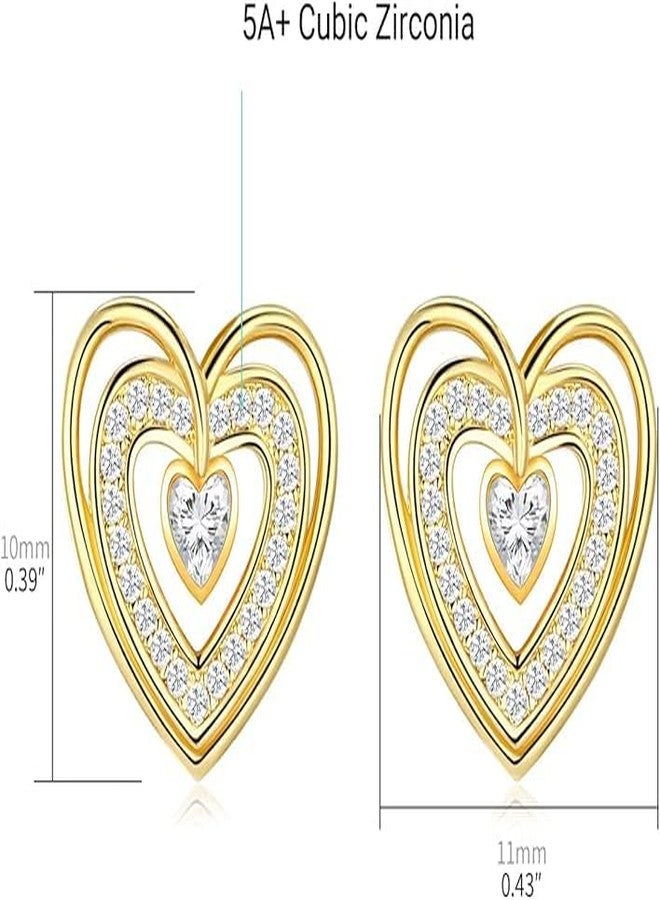 AILife Double Heart Stud Earrings for Women, 14K Gold Stud Earrings For Women Love Heart Earrings Hypoallergenic Jewelry Gifts - Image 4