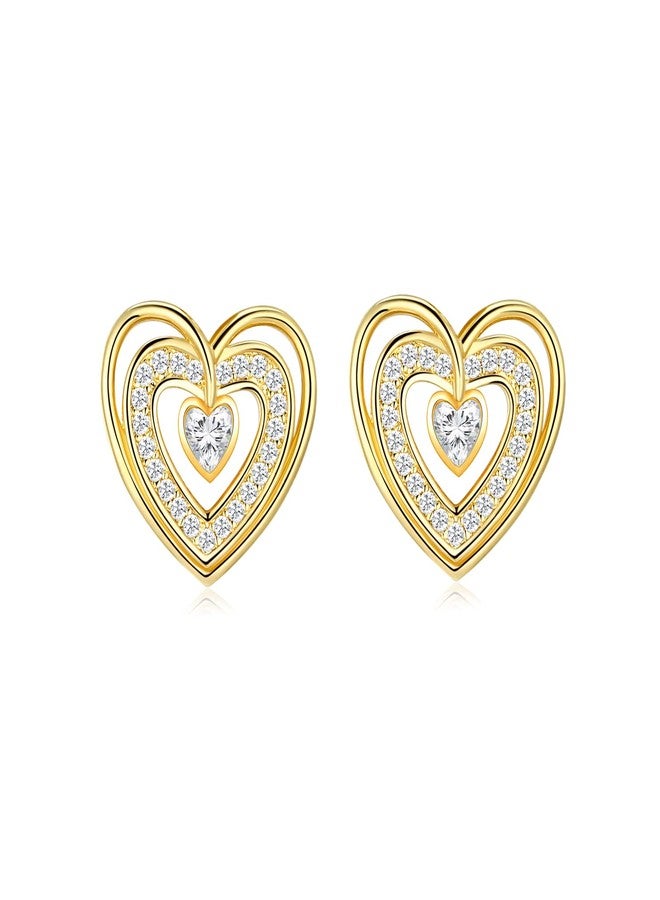 AILife Double Heart Stud Earrings for Women, 14K Gold Stud Earrings For Women Love Heart Earrings Hypoallergenic Jewelry Gifts - Image 1
